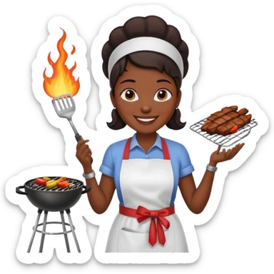 dark skin woman grilling bbq with grill and apron sticker
