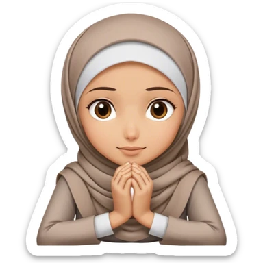 The hijab girl is listening with her hands folded on the table, and her face & chin resting on the folds of her hands. sticker