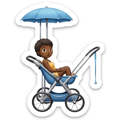 Person sweating pushing a pole in a stroller sticker