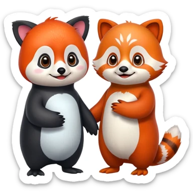 A cartoon  cute one penguin and one red panda  seperste animals note a combination of the animals holding "hands" sticker