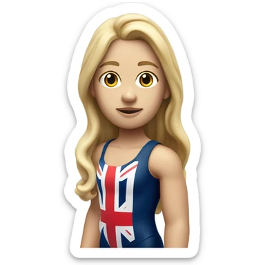 A girl with long blonde hair with wide shoulders wearing a Great Britain rowing swimming suit and has small muscles and add a necklace that has a sea shell pendant on it. The necklace is around the neck and the pendant is on her chest sticker