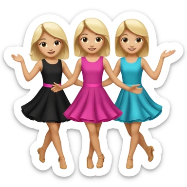 Emoji of 3 Girls dancing one with blonde hair, one tan and one with black hair sticker