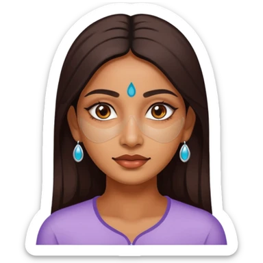 make an emoticon of a woman that has gel-like under eye patches of skincare of transparent color and make the woman slighlty indian sticker