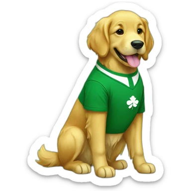 golden retriever dog wearing irish rugby shirt sticker