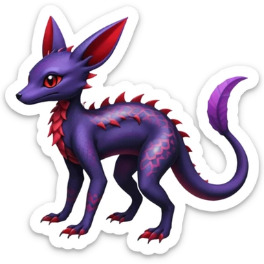 Gothic Black red purple Scaley Exotic Salandit-Umbreon-Suicune-Fakémon-hybrid-creature (full body), 4 legs sticker