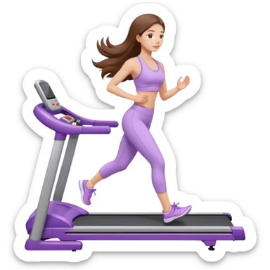 girl with long brown hair on treadmill wearing light purple yoga set sticker