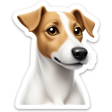 All white jack Russel dog with a tan right ear and a spot on top of head sticker