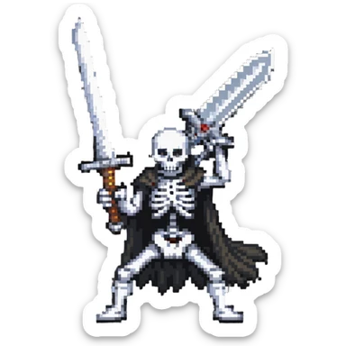 skeleton with a large sword in action pose sticker