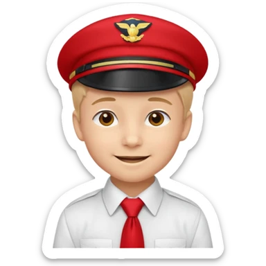 A Soviet pioneer emoji — smiling young boy wearing a bright red tie (pioneer neckerchief) and a red pilotka cap. White shirt, neat and cheerful, minimal flat emoji style, simple colors, clear outlines, professional emoji design. sticker