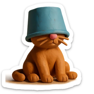 cute cat sitting with a large bucket stuck on its head sticker