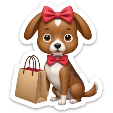 A dog with a bow and shopping bag  sticker