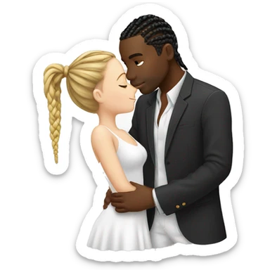 black man with cornrows kissing white girl sticker