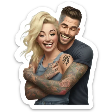 Hyper Realistic beautiful woman getting a piggy back off a handsome tattooed man laughing  sticker
