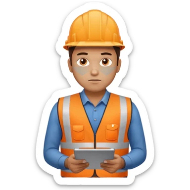 worker man wearing orange west holding a tablet sticker