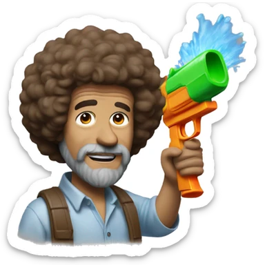 bob ross with a watergun sticker
