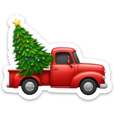 Red truck carrying Christmas tree sticker