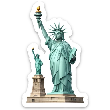 Cinematic Realistic Statue of Liberty Landmark Emoji, depicted with the iconic, majestic statue set against a clear sky rendered with detailed textures and dramatic, symbolic lighting. sticker
