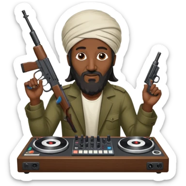 Osama bin laden with gun playing the DJ board sticker