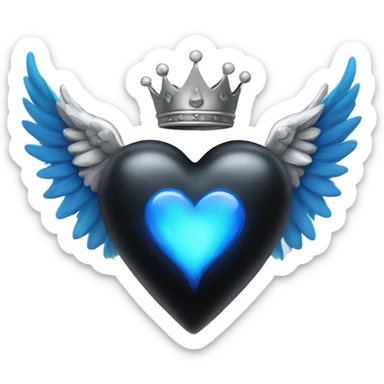Black colored heart with wings and blue flames and a silver crown sticker