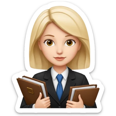 lawyer woman, professional attire, holding legal documents, confident expression sticker