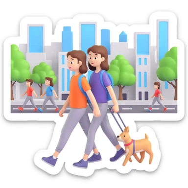 Sister and brother walking in a busy city sticker