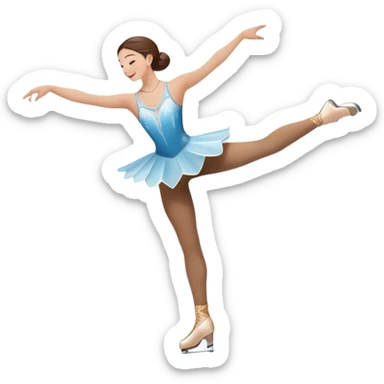 An icon featuring a graceful figure skater performing an elegant spin on a shiny ice rink. The background includes twinkling lights, a snowy winter scene, and cheering fans in the stands. Transparent background highlights the beauty, poise, and artistry of figure skating. sticker