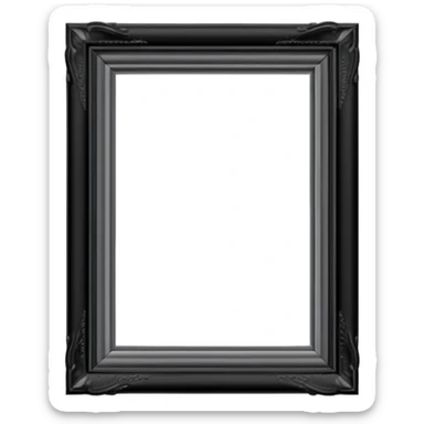 Minimalist emoji-style sticker of an empty rectangular picture frame, with pitch-black center. Clean edges, no texture, grayscale only.
 sticker