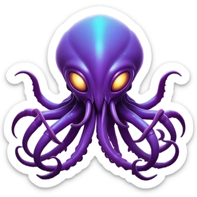 Clash of Clans aesthetic: Cinematic fierce Zerg Alien Emoji, rendered in a 3D vector-style similar to standard emojis with minimal shading and bold, simplified shapes. A compact, isometric, otherworldly creature with insectoid, organic details and subtle, eerie tentacles, softly glowing with a sinister alien charm. Simplified yet unmistakably iconic, highly detailed and consistent, glowing with a soft, spectral radiance and high shine. Stylized with a touch of bio-engineered mischief and a soft glowing outline, capturing the essence of a fearsome extraterrestrial menace with a playful twist! sticker