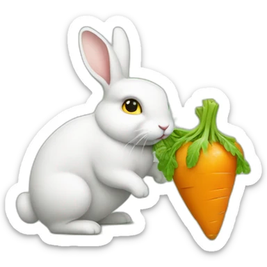 Un lapin jaune qui mange une carotte verte sticker
