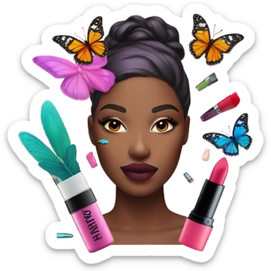 lipstick, butterflies, cosmetics sticker