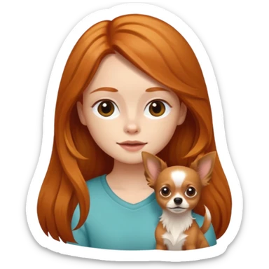 ginger girl with long hair and a brown long hair chihuahua  sticker