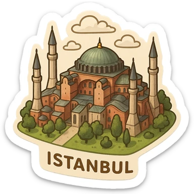 Isometric illustration of Istanbul, featuring photorealistic Hagia Sophia sticker
