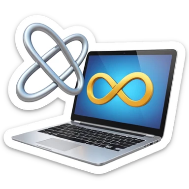 an infinity sign and a laptop with video sticker