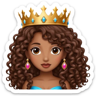 Brown girl diva long curly hair with crown sticker