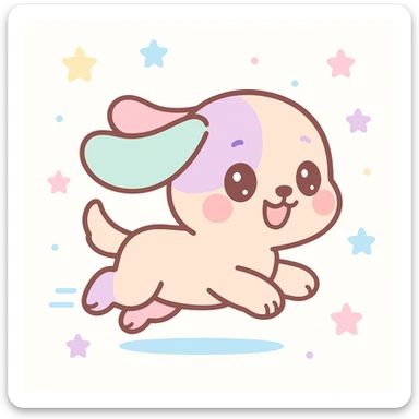 kawaii puppy running at full speed, big sparkling eyes, ears flapping, joyful expression sticker