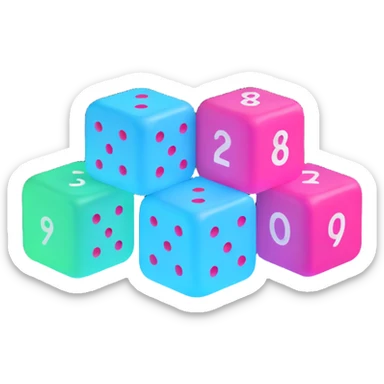 icon symbolizing non-deterministic logic, abstract dice with glowing numbers, representing randomness multiple outcomes, modern energetic, 3D emoji style sticker