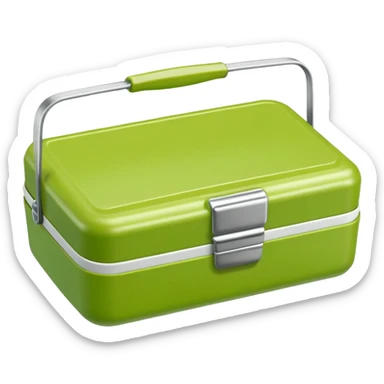 A small green empty lunchbox and a wipe sticker