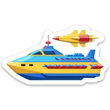 a galaga ship in a pixellated 1980s retro video game style sticker