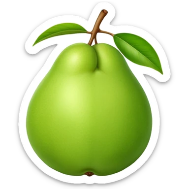 A whole green guava fruit with slight yellow tint sticker