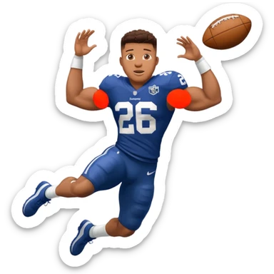 Saqoun Barkley hurdle over a 2 people sticker