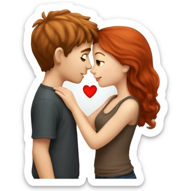 Brown haired girl kissing red headed boy with hearts sticker