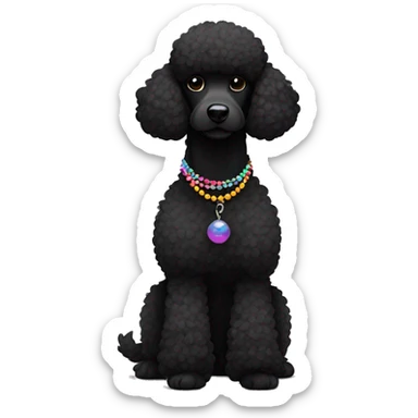 Black Poodle with one  colorful bead necklaces sticker