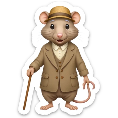 Old rat with wrinkles, happy, with old clothes and a cane  sticker
