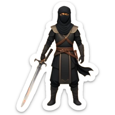 Emoji of a Muslim warrior silhouette standing on a hill at sunrise holding a lowered sword in calm control, crescent moon in the sky, symbolising locking in, discipline, and a new beginning through faith. Bold minimalist vector, transparent background. sticker