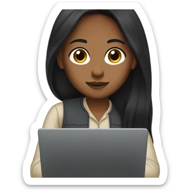Brown girl with  long black hair typing on a laptop sticker