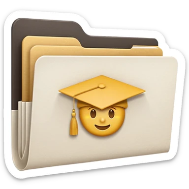 A simple emoji-style icon of a white textured paper folder, clean and formal, with sharp edges, minimal shading, and an embossed university degree/certification seal on the front, conveying academic achievement and official records. white white white  sticker