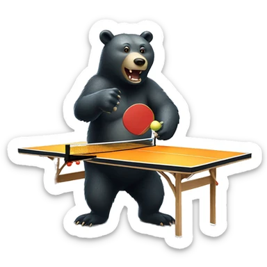 Bear playing table tennis with a crocodile sticker