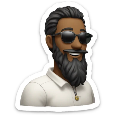 man with beard, smoking a ciggarette, wearing sunglasses, looks cacausian, has a manbun, and doest smile sticker
