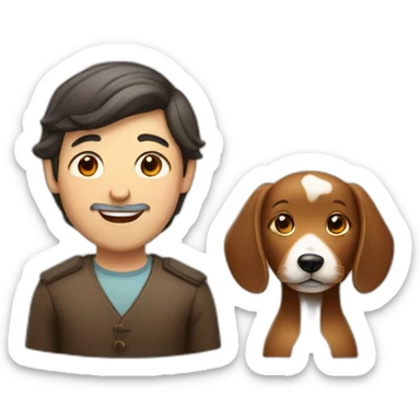 Jewish man and Chinese lady with brown dog smiling sticker