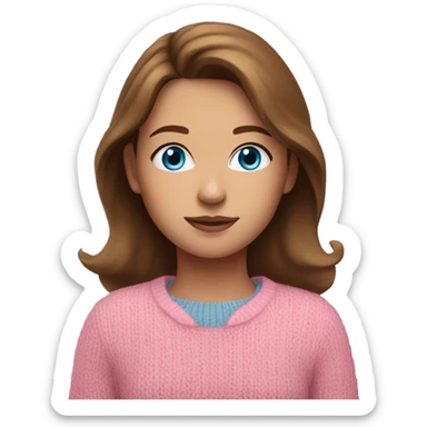 brown-haired, blue eyes girl in pink sweater sticker